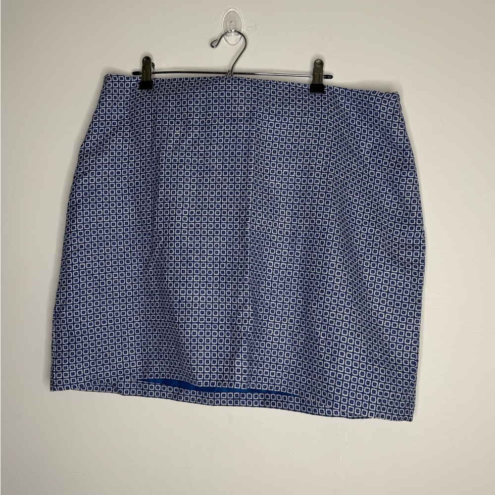 Boden Skirt 16 Regular Wool Linen Blend Geometric Retro Classic Blue Business
